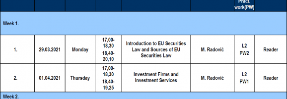 CALL FOR REGISTERING FOR ADDITIONAL COURSE – EU Securities Law