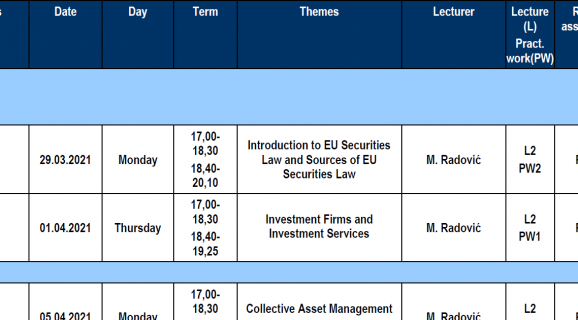 CALL FOR REGISTERING FOR ADDITIONAL COURSE – EU Securities Law