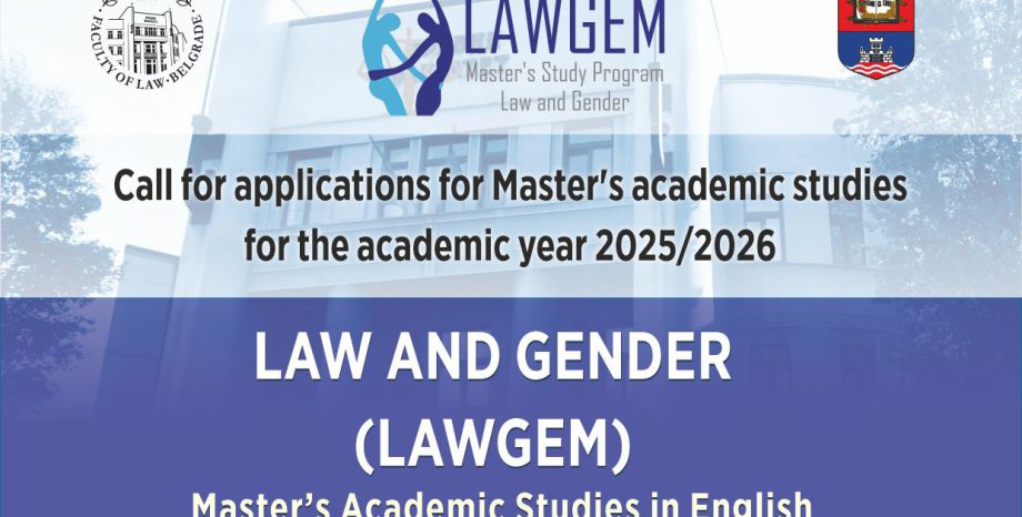 Call for applications for Master's academic studies for the academic year 2025/2026, study program in English, Law and Gender